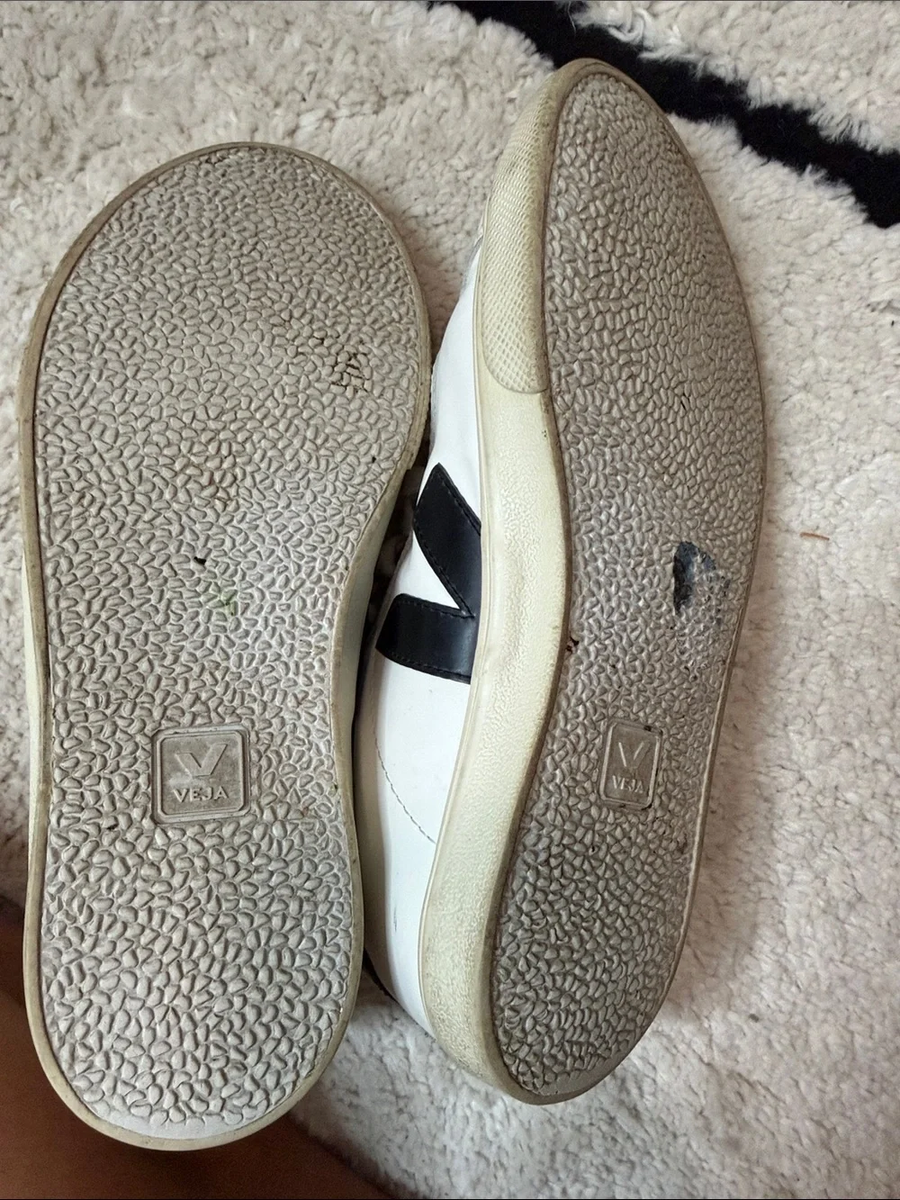 Veja White Leather Sneakers with Black V Logo